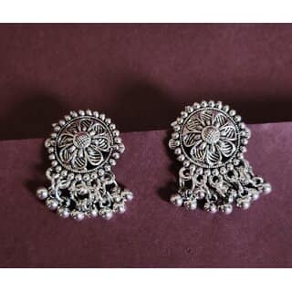 Oxidised German Silver Necklace with Jumki for Women and Girls view 2
