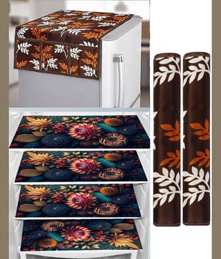 Revexo PVC Floral Printed Fridge Mat & Cover ( 40 30 ) Pack of 7 - Multicolor