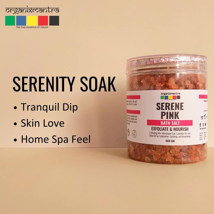 Organix Mantra Serene Pink Himalayan Bath Salt | Lavender & Olive Oil Infused for Relaxation & Skin Hydration | Exfoliation | Eco-Friendly Spa Experience - 500G view 2