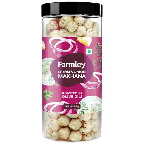 Farmley Cream & Onion Makhana - Roasted In Olive Oil, Rich In Protein, Calcium, Yummy Snacks, 90 g Jar