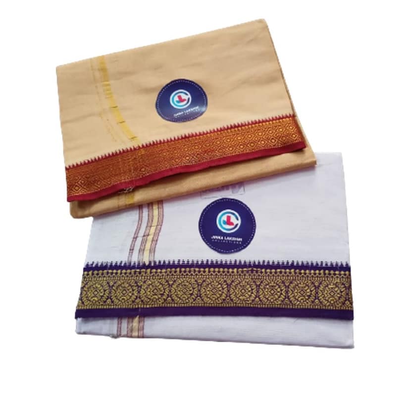 Jinka Lakshmi Collections 100% Handloom Cotton Dhoti With Big Borders Up and Down 4 Meters Unstitched Pack of 2 (Multicolor-9)
