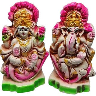 PU-SPM Laxmi Ganesh Murti for Diwali Pooja Clay Laxmi Ganesha Idol Decorative Showpiece - 10.5 cm(Clay, Multicolor)