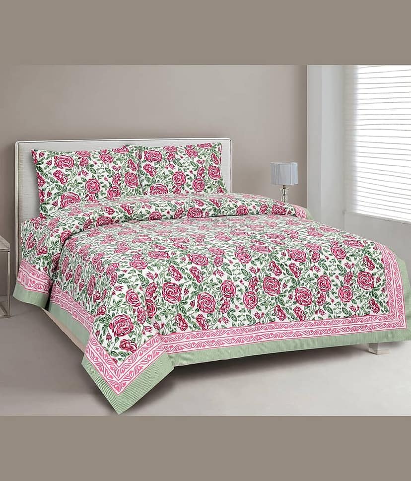 CLOTHORO Cotton 1 Double King Bedsheet with 2 Pillow Covers ( Multicolor )