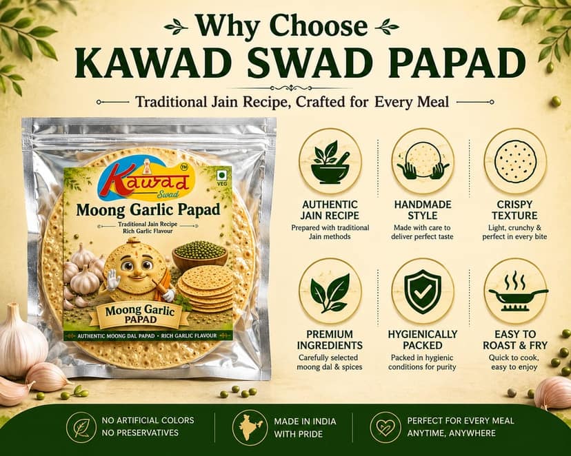 KAWAD SWAD Moong Garlic Papad 200g | Traditional Jain Recipe view 2