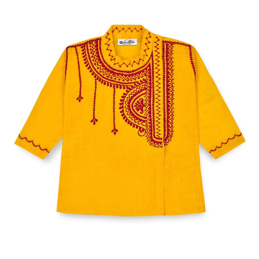 Mustmom Soft & Comfortable Traditional Embroidered Ethnic Dhoti Kurta Set for Baby Boy Annaprasana Choroonu Bhaatkhulai Rice Ceremony Weding Haldi Ceremony view 2