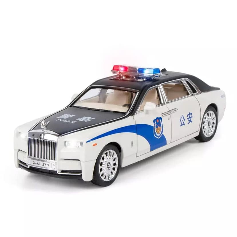KTRS ENTERPRISE 1/24 Scale Wheels Diecast Rolls Royce Phantom Police Metal Model Pull Back Alloy Toys with Light and Sound Collection view 2
