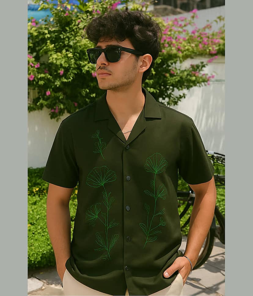 FTX Polyester Regular Fit Embroidered Half Sleeves Men's Casual Shirt - Olive ( Pack of 1 )