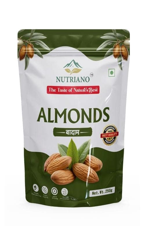 Nutriano California Almonds Extra Bold Badam Crunchy Naturally Fresh Rich in Protein Fiber Healthy Dry Fruits for Snacking Cooking Baking Energy Boost- 1000g (4 x 250g)