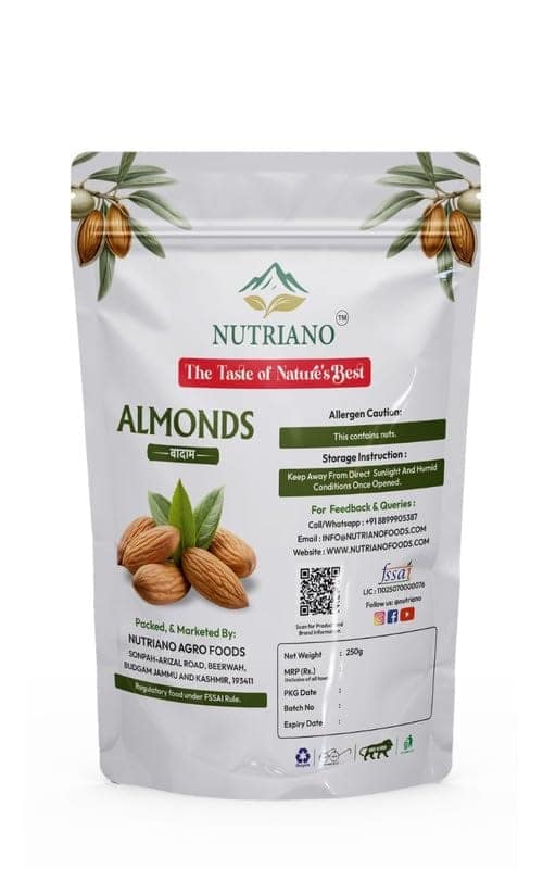 Nutriano California Almonds Extra Bold Badam Crunchy Naturally Fresh Rich in Protein Fiber Healthy Dry Fruits for Snacking Cooking Baking Energy Boost- 1000g (4 x 250g) view 2