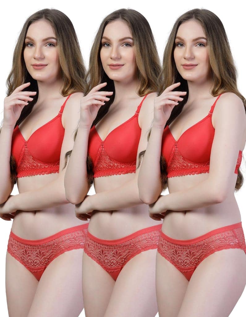 ADORNSTAR Bra Panty Set Sexy Lingerie Set for Women Pack of 3 Silver