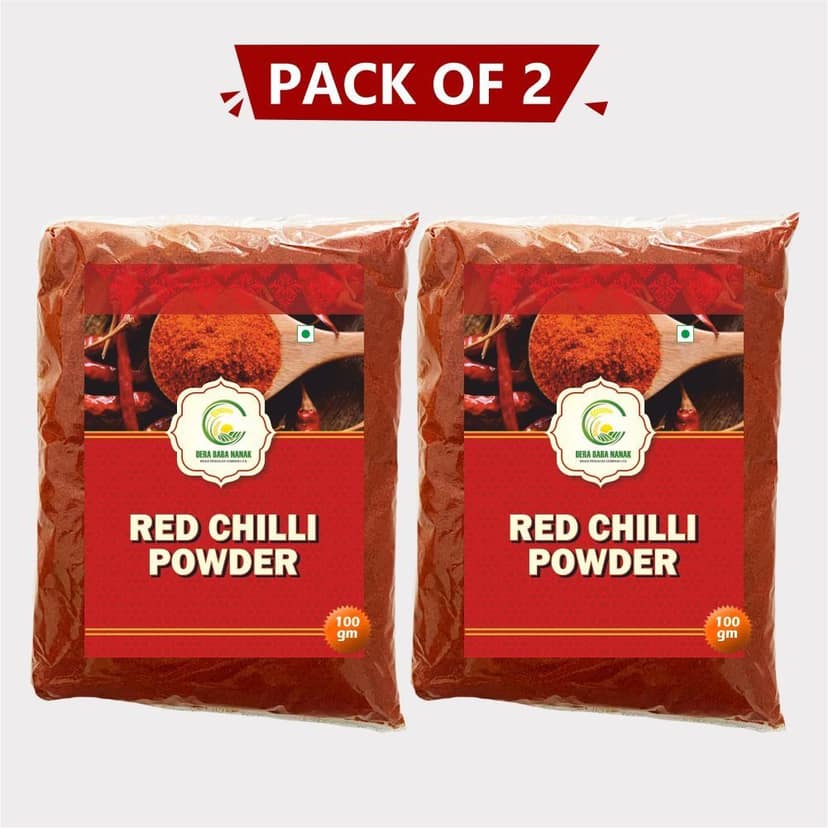 Red Chilli Powder 200gm (2 × 100gm) – Dera Bera Nanak Spicy & Flavorful Kashmiri Red Chilli Powder.