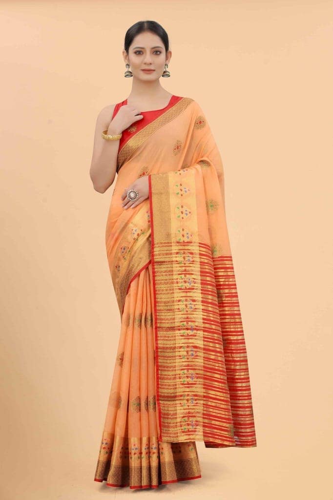 Women's Pure Cotton Woven Saree With Unstiched Blouse Piece