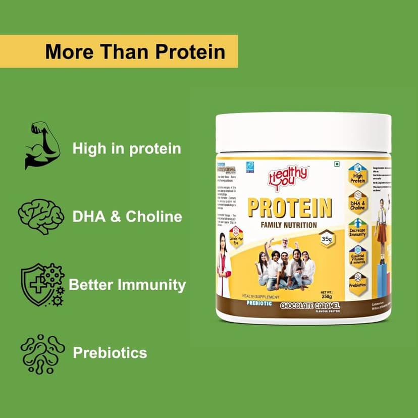 Healthy You Protein | Daily Family Nutrition Needs| Fewer Carbohydrate & Double Protein| Contains Soya and Pea Protein| Pre Biotics| 6.25g Protein per scoop view 2