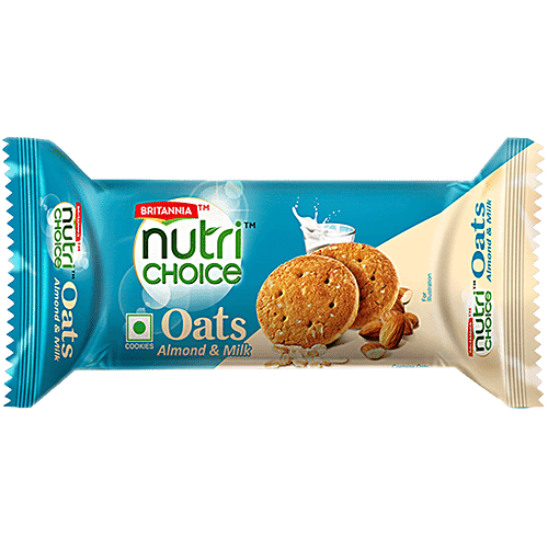 Britannia Nutri Choice - Oats Cookies, Milk Almond, Teatime Snack, 75 g