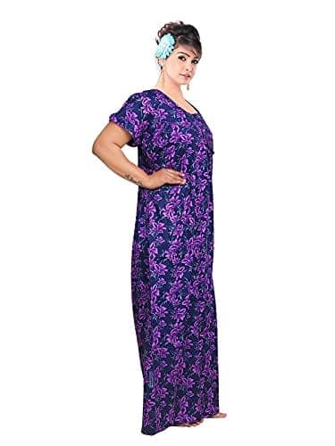 VALENCIA SLEEPWEAR Women's Pure Cotton Printed Maxi Nighty with Pocket Nightdress Night Suit Gown for Women and Girls Nightwear Female for Regular Use Nightgown Free Size view 2