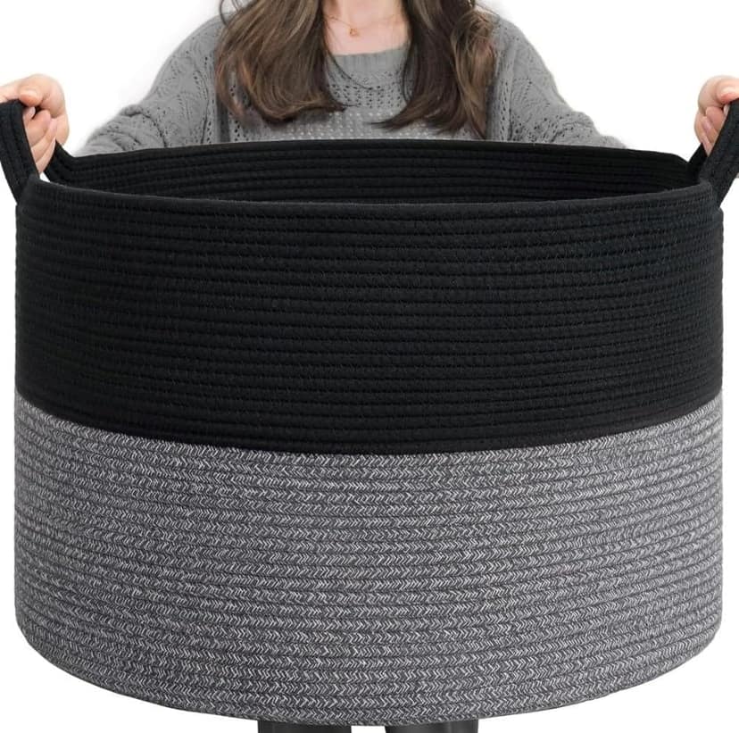 Generic Cotton Pack Of_1 16x14 Inch Storage Basket For Clothes With Out Lid (Black-Gray)-PID66401 view 2