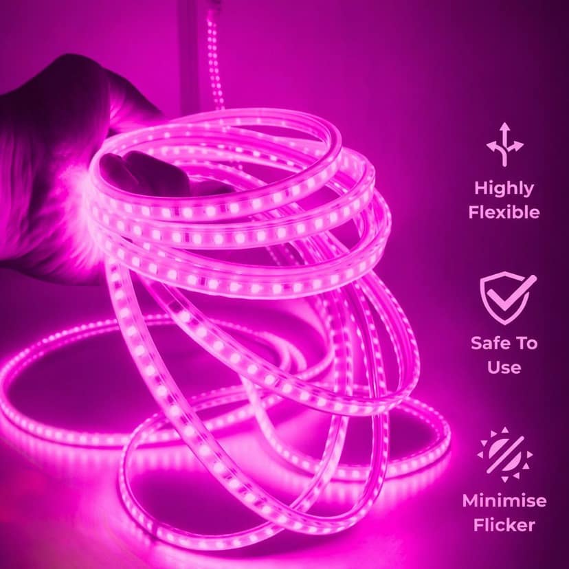 SPARKWORLD Pink LED Neon Flex Strip IP65 Waterproof, AC85265 V Mains-Powered, Cuttable | Size: 15 M view 2
