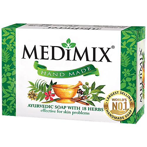 Medimix Ayurvedic Bathing Soap with 18 Herbs, Effective for Skin Problems, Handmade, 125 g Carton