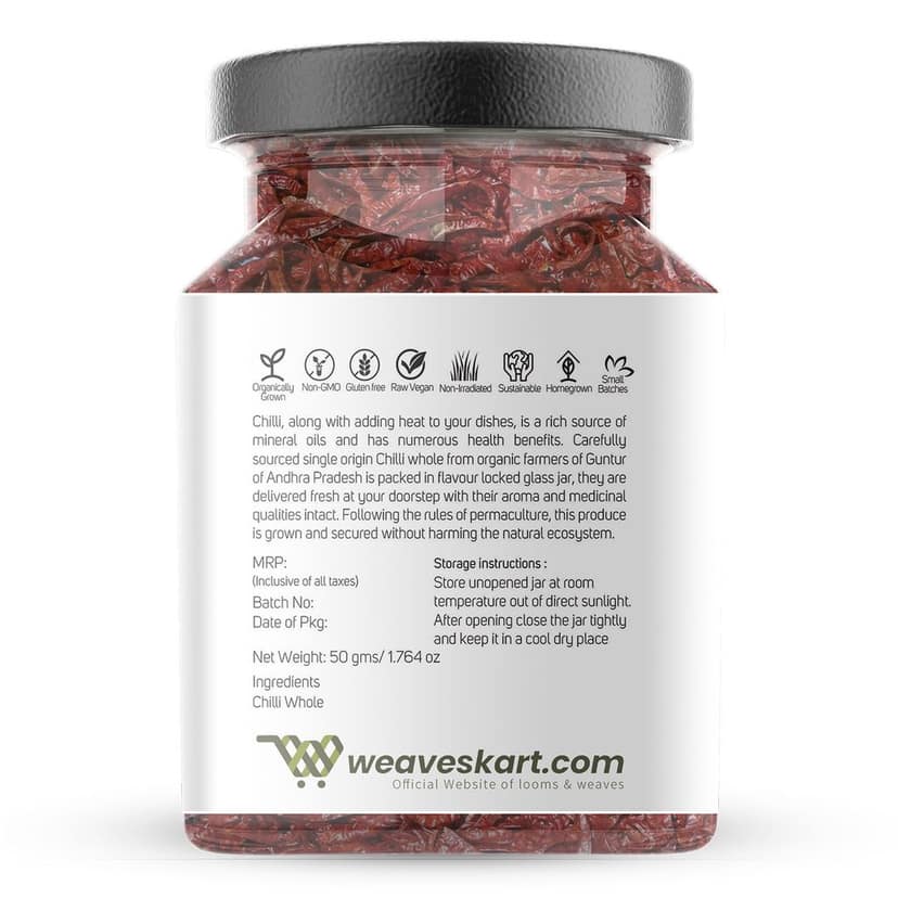 Premium Chilli Whole – 50 gm (Single Origin, Farm Direct Produce, Organically Grown & Made in small batches) view 2