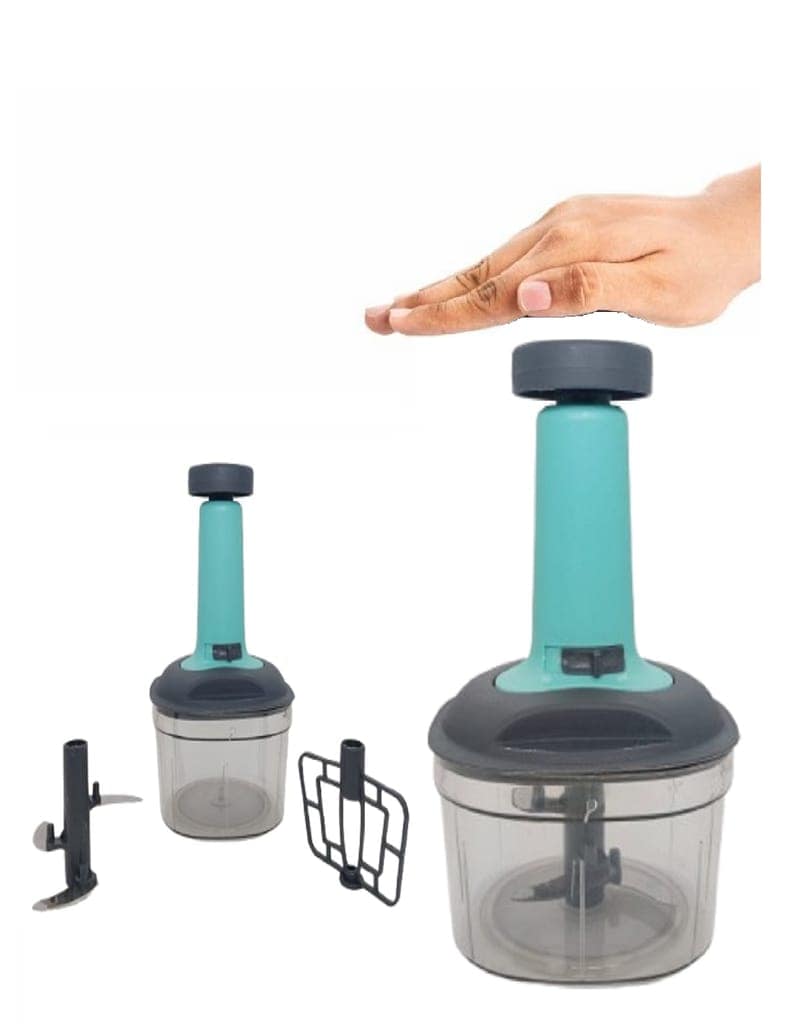 2 in 1 Manual Push Vegetables Chopper, Vegetable Chopper, Onion, Chili, Salad, Fruit Cutter (Multipurpose ,Plastic,3 Blades and 1 Plastic Whisker, 650ml) view 2