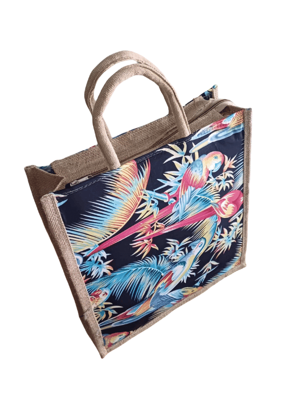 Parrot Print Jute Bag - Eco-Friendly Tote view 2
