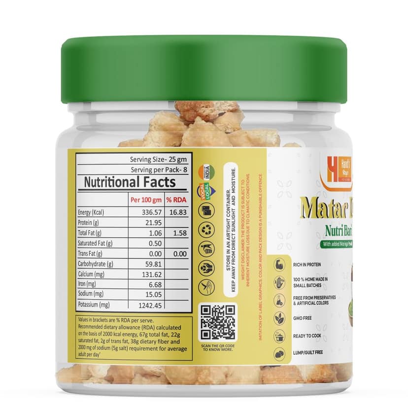 Hand’s Magic Matar Dal Moringa Powder - Nutri Bari | High Protein | Ready to Cook | 100% Homemade | No Preservatives | Natural & Healthy | 200g view 2