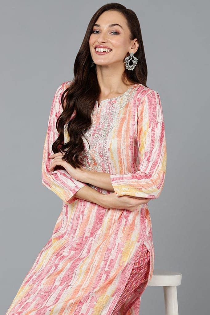 Cotton Blend Multicolor Printed Straight Kurta VCK9271 view 2