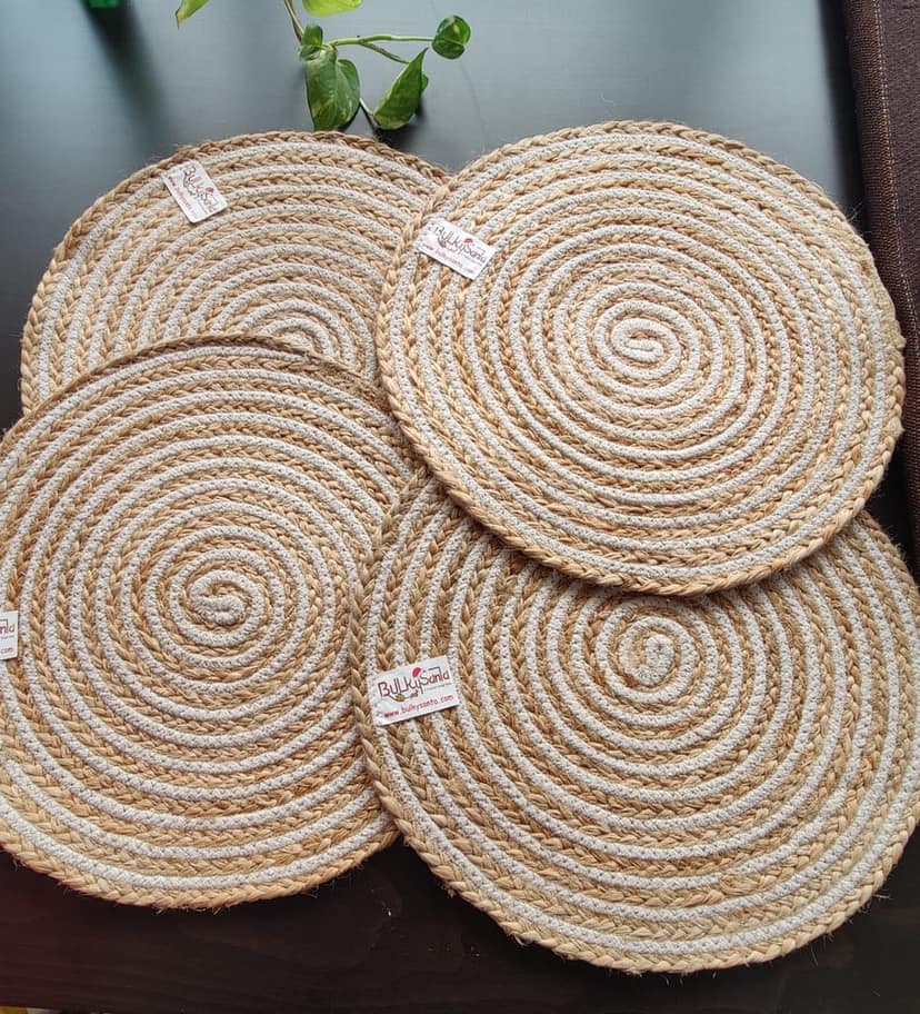 Round table mats cotton placemats (pack of 6) | Big Mats & Hotpads / trivets, Heat Resistant, Reversible Use (Cotton-Jute) by Bulky Santa view 2