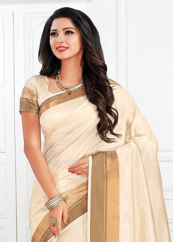 Woven Tussar Silk Saree in Off White view 2