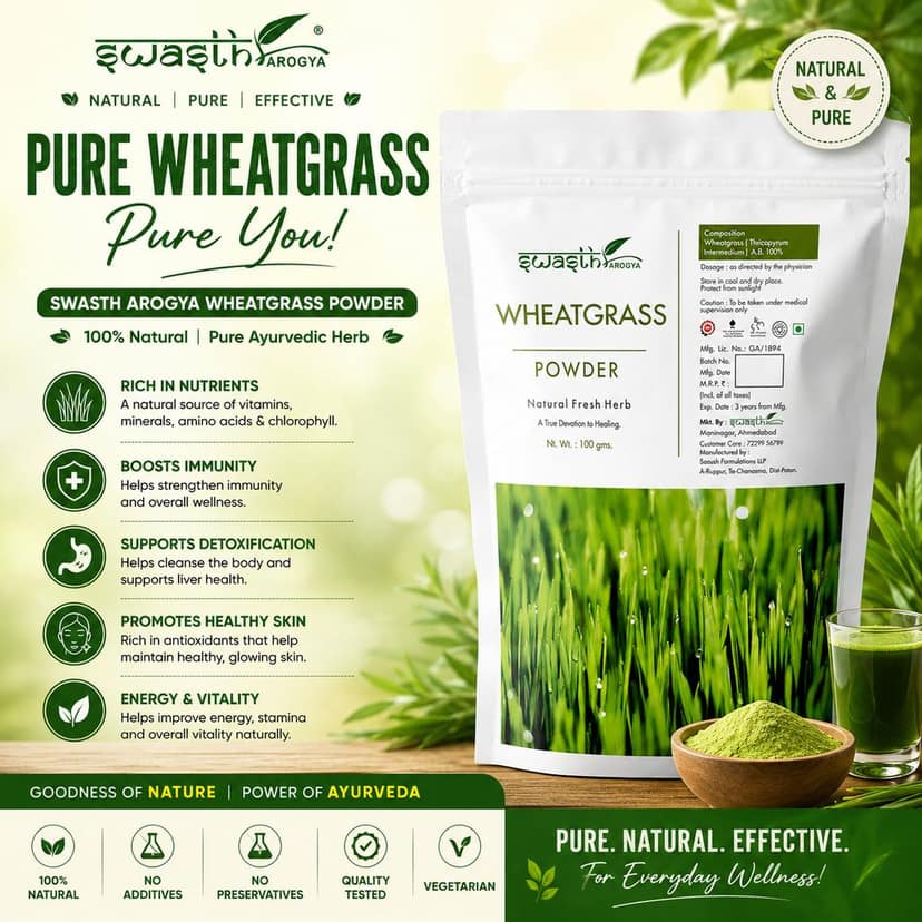 Swasth Arogya Wheatgrass Powder - 1 Pack Of Pure Wheatgrass Powder (100g) view 2