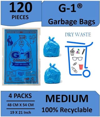 G 1® 100% Recyclable Garbage Bags - 120 Pieces - Pack of 4, Medium Size 19 X 21 Inch