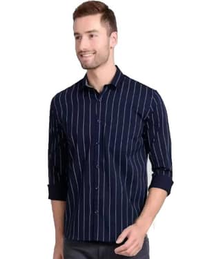 Favnic 100% Cotton Slim Fit Striped Full Sleeves Men's Casual Shirt - Black ( Pack of 1 )