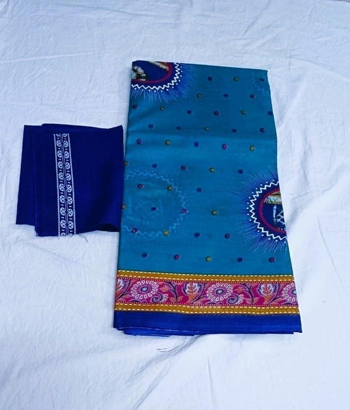 Blue Handloom Cotton Saree With Blouse Piece view 2