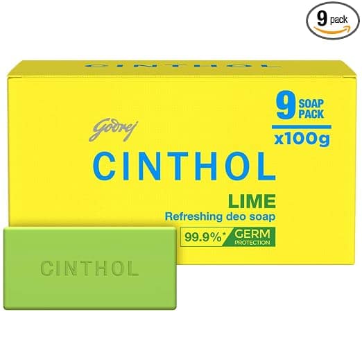 Cinthol Refreshing Deo Lime Bath Soap, 99.9% Germ Protection, 100 g (Pack of 9)