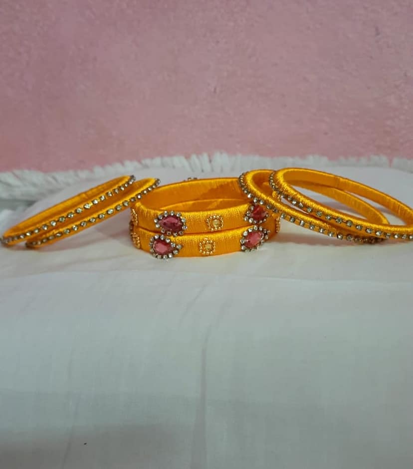 Yellow Silk Thread Bangle Set view 2