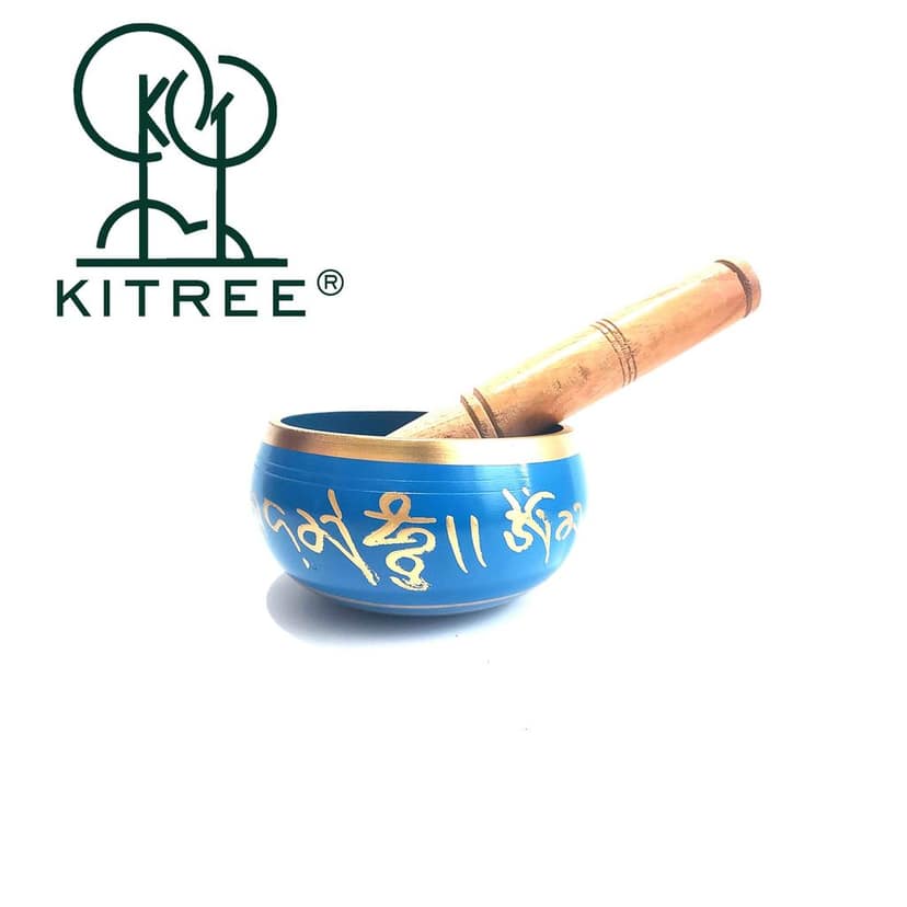 KITREE Tibetan Bowl | Singing Bowl | Himalayan bowl | Meditation instrument with Wooden Stick (Size 4 inch approx.) (Blue) view 2
