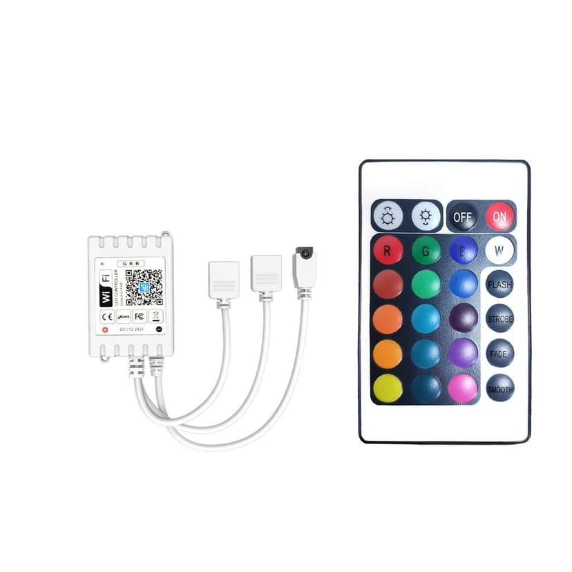 DAYBETTER 2 Ports 24 Key Wi-Fi Led Strip Lights Remote Control Work with Magic Home APP, 4 Pin Output Dimmable Remote Controller DC 12V (Without Power Adapter)
