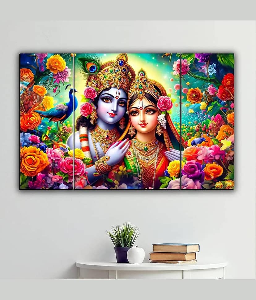 TNFArt Set Of 3 Radha Krishna Wall Paintings For Living Room Gift Items 12 x 18 inch