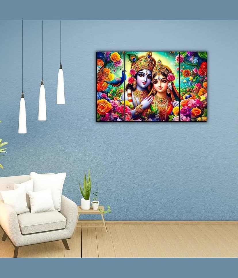 TNFArt Set Of 3 Radha Krishna Wall Paintings For Living Room Gift Items 12 x 18 inch view 2