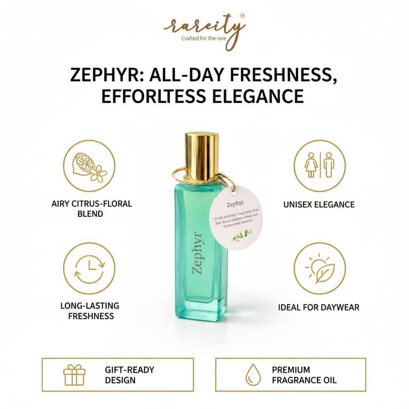 Rareity Zephyr Unisex Perfume, Airy Fresh Citrus Floral Scent for Daywear | Premium Long-Lasting Fragrances | Suitable Gift for Men & Women| Travel-Friendly view 2