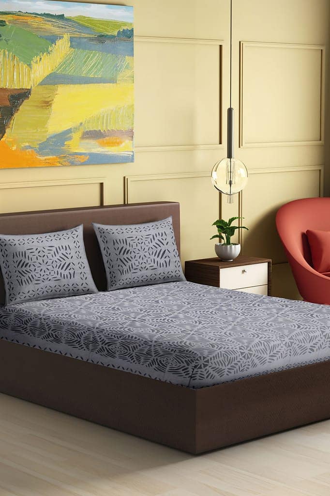 Garvi Gurjari (A Gujarat Govt Enterprise) Handmade Grey Applique Work Cotton Bed Cover Set With Pillow Covers view 2