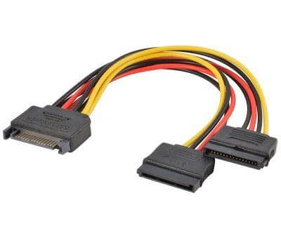SATA Power Cable, 15-pin Y-Splitter, Male to Dual Female, Compatible with Computer, DVR, HDD, External case, Desktop PC
