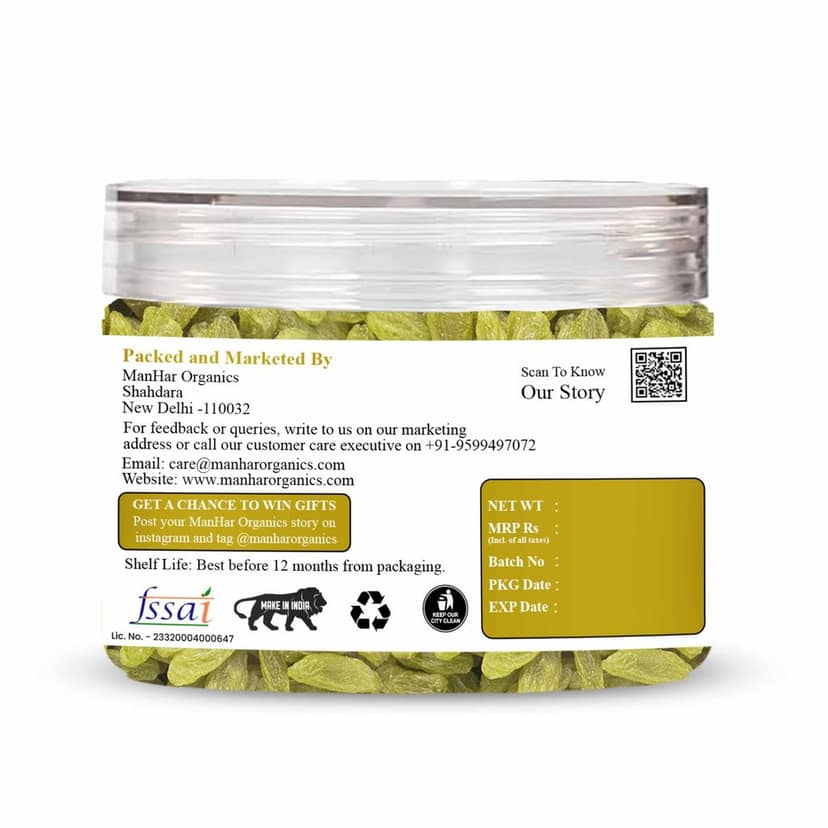 ManHar Organics Green Raisins (Kishmish) Jar 200gm | Naturally Sweet & Juicy | Rich in Iron, Antioxidants & Fiber | Healthy Snack & Cooking Ingredient view 2
