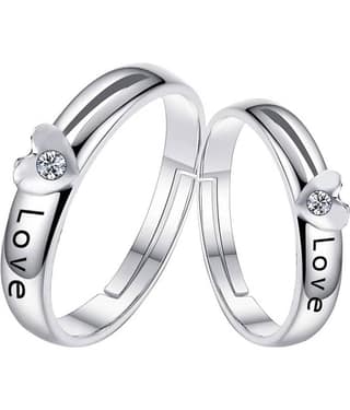 Silverplated Elegant LOVE Solitaire His and Her Adjustable proposal Diamond couple ring For Men And Women Jewellery