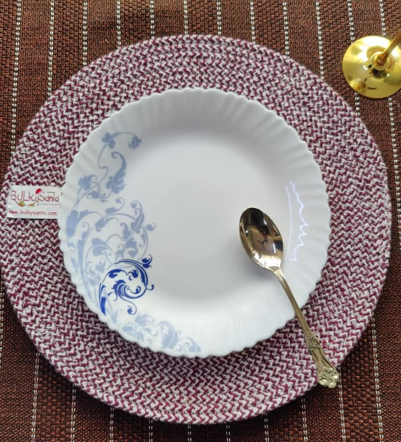 Round table mats cotton placemats (pack of 3) | Dining table mats 14", Heat Resistant, Reversible Use (Maroon) by Bulky Santa view 2