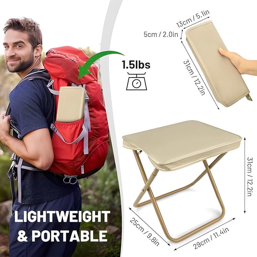 Handbag Folding Stool with Zipper Bag | Portable Foldable Camping Chair | Lightweight Picnic Stool for Travel, Beach & Outdoor | Pack of 1 view 2