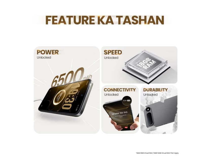 Tecno Spark 50 5G Smartphone, 4GB RAM, 128GB Storage - Ink Black view 2