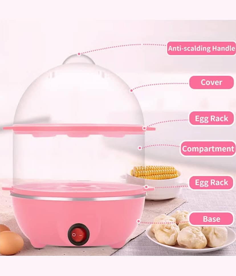 Electric Egg Boiler, Pink and White, Automatic Shut-Off, 14 Egg Capacity, Plastic and Steel Construction, 10-Minute Cooking Time view 2