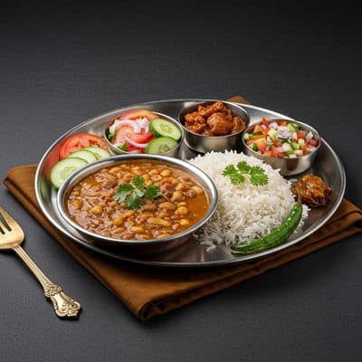 Chhole+ Rice + Salad+ Pickel