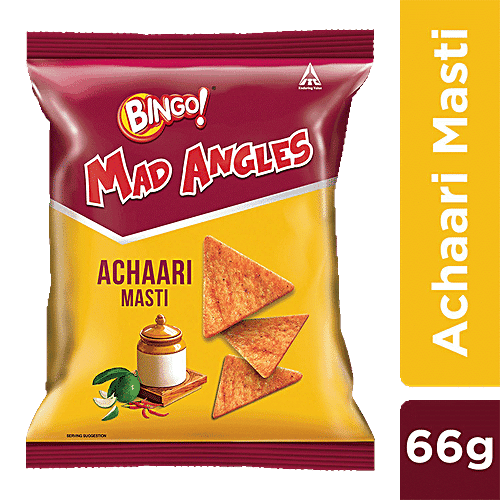 Bingo Mad Angles – Achaari Masti,Crunchy Triangle Chips, Perfect For Snacking, 66 g Pouch